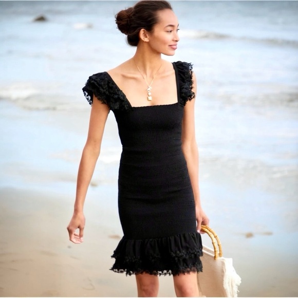 PEIXOTO Belle Crochet Ruched Smocked Lace Flutter Sleeve BodyCon Mini Dress NEW - Picture 9 of 14